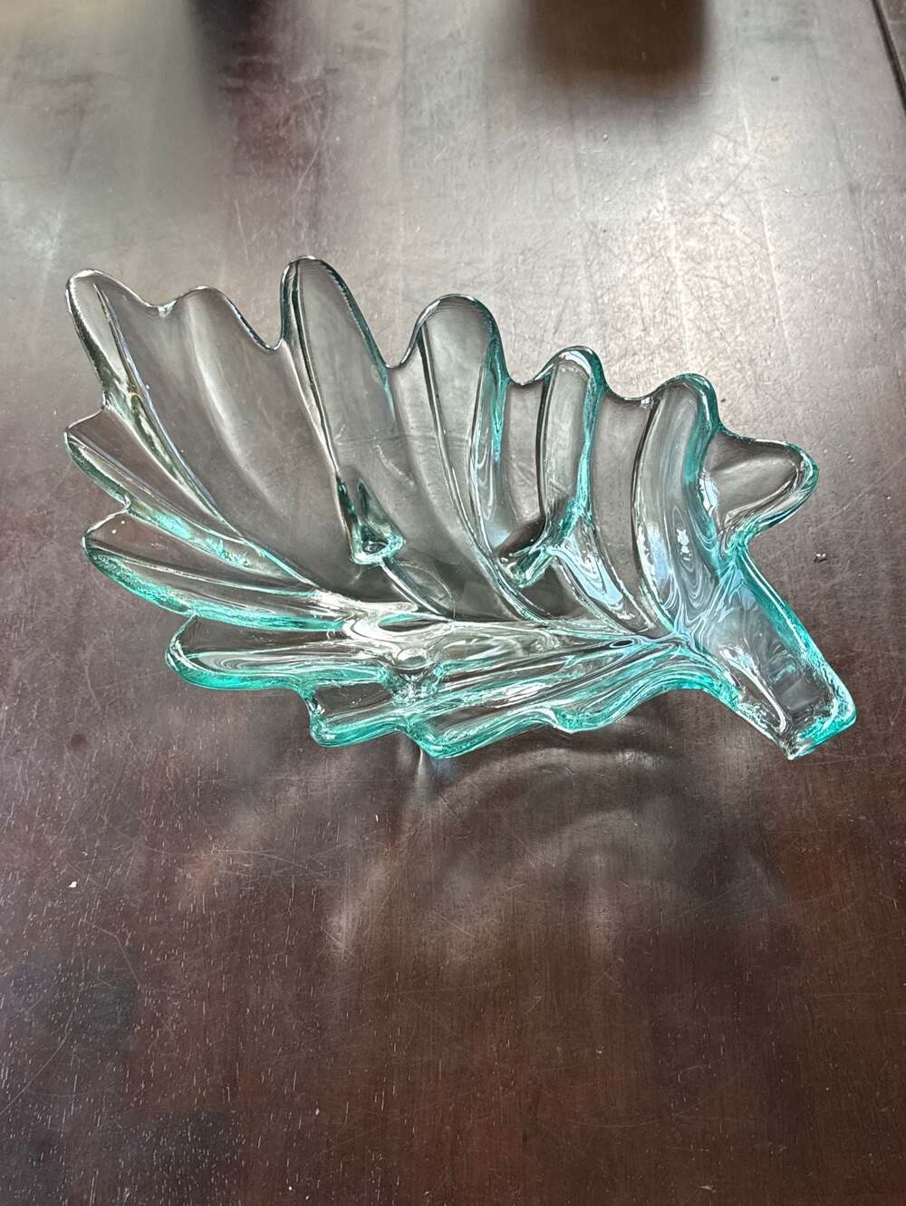 Vidrios San Miguel 100% Recycled Glass Oak Leaf Bowl Aqua Green Made In Spain